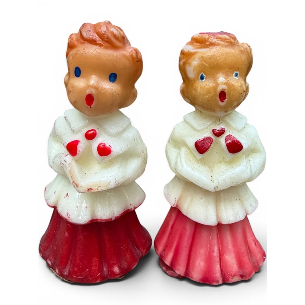 Vintage Christmas Choir Boy Figurines Set Gurley Style Wax Red White Holiday